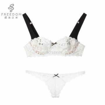 FDBL7103107 Sexy blanco de encaje chicas transparentes señoras 32 tamaño suave demi copa sujetador sexy ropa interior sujetador y tanga conjunto de imágenes